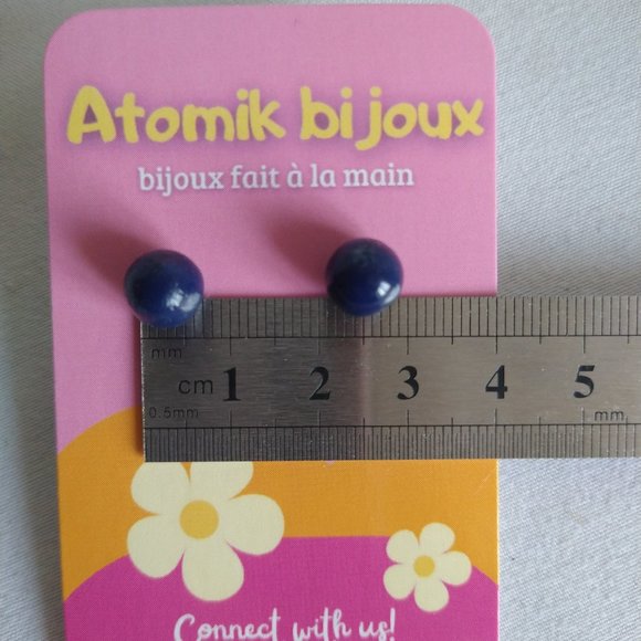 Handmade blue polymer clay earrings. Boucles d'oreilles fait à la main - Picture 3 of 7